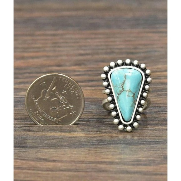 Turquoise Adjustable Statement Ring with Brass Dual Band - Picture 3 of 3